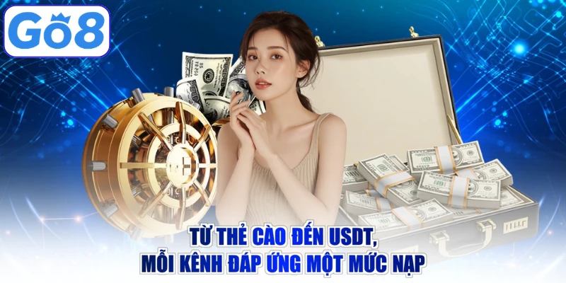 Từ thẻ cào đến USDT, mỗi kênh đáp ứng một mức nạp